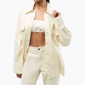WeWoreWhat Revolve Corduroy Shacket Ivory pockets snap buttons